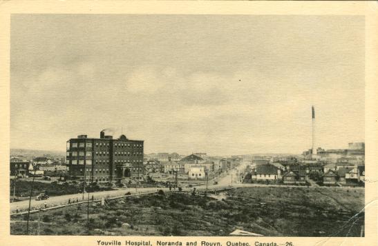 Vintage postcard of Youville Hospital in Noranda and Rouyn.